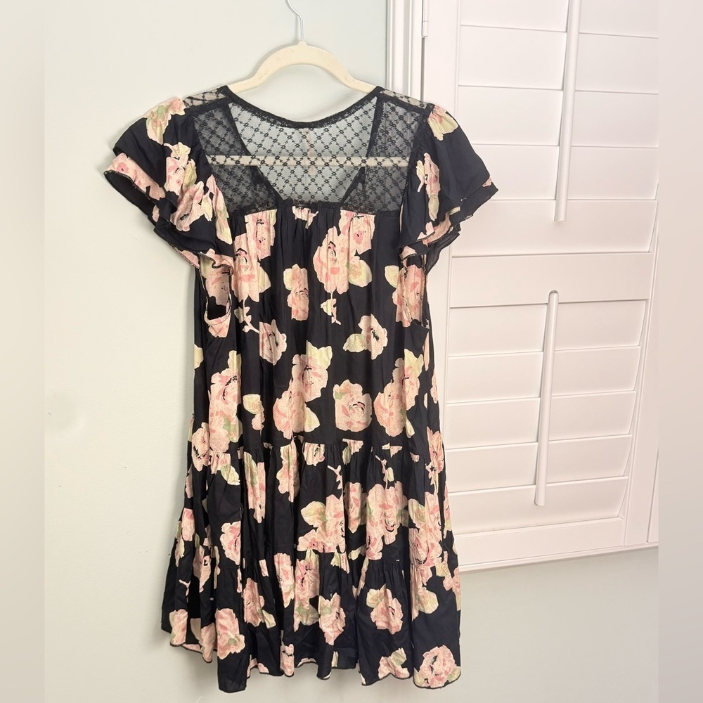 Free People Floral Babydoll Dress Black Pink Medium - Picture 3 of 14